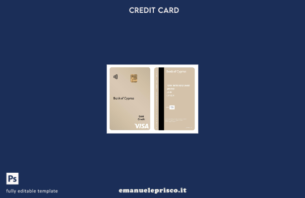 modello di carta verticale di credito verticale in oro visto della Banca di Cipr